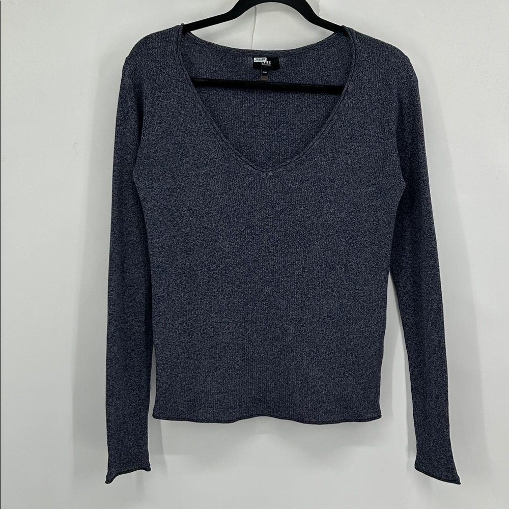 LINE The Label V Neck Ling Sleeve Merino Wool Blend Size Small Blue